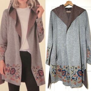 Maxsport Women’s Size S Floral Embroidered Open Front Hooded Cardigan Oversized